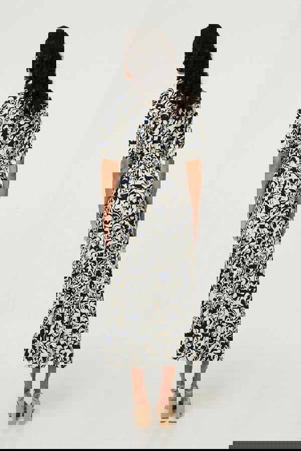 Navy | Printed 1/2 Puff Sleeve Midi Shirt Dress
