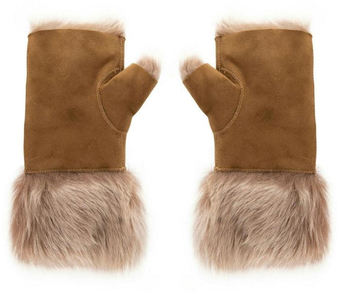 Infinity Leather Womens Shearling  Mittens Fingerless Cuffs Toscana Suede Sheepskin Fur