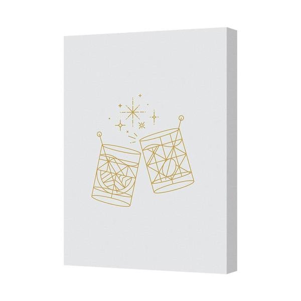 Benjamin Tate Design Gold Line Art Toasting Glasses Canvas Print With Wooden Frame
