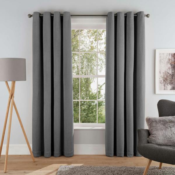 Smart Living Teddy Fleece Eyelet Curtain - Grey