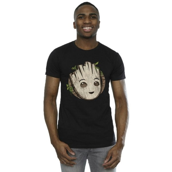 Marvel Mens I Am Groot Wooden Head T-Shirt - Black