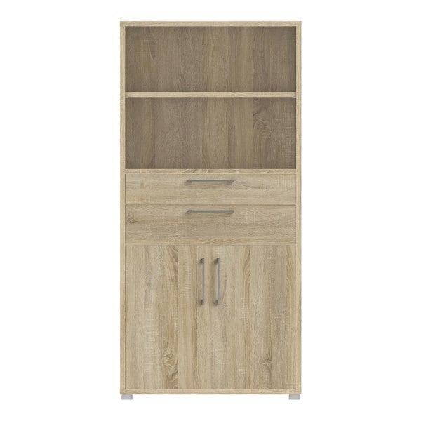 Furniture To Go Prima Bookcase 2 Shelves with 2 Drawers 2 Doors In Oak