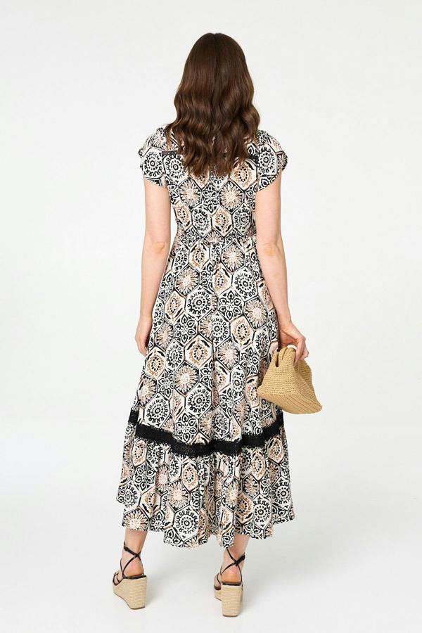 Stone | Mosaic Print Lace Cap Sleeve Maxi Dress