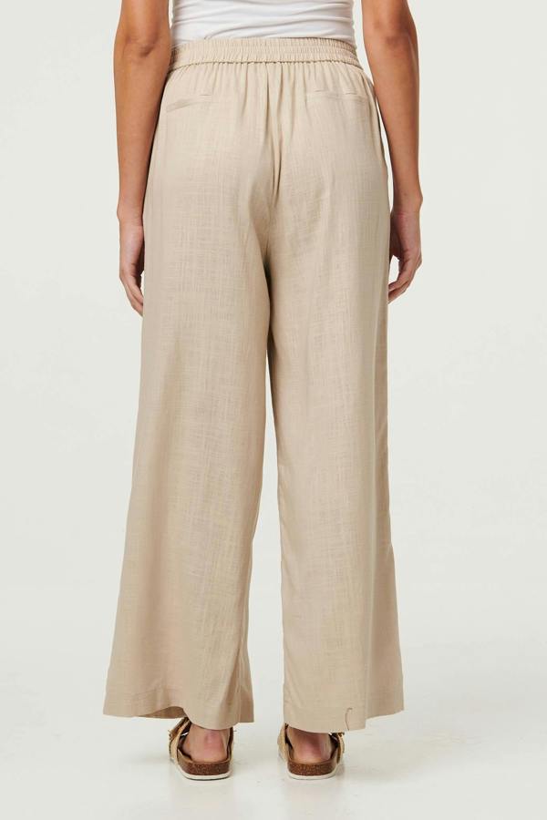 Beige | High Waist Wide Leg Trousers