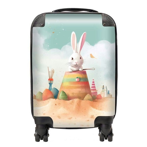 Warren Reed White Rabbit On A Beach Holiday Suitcase