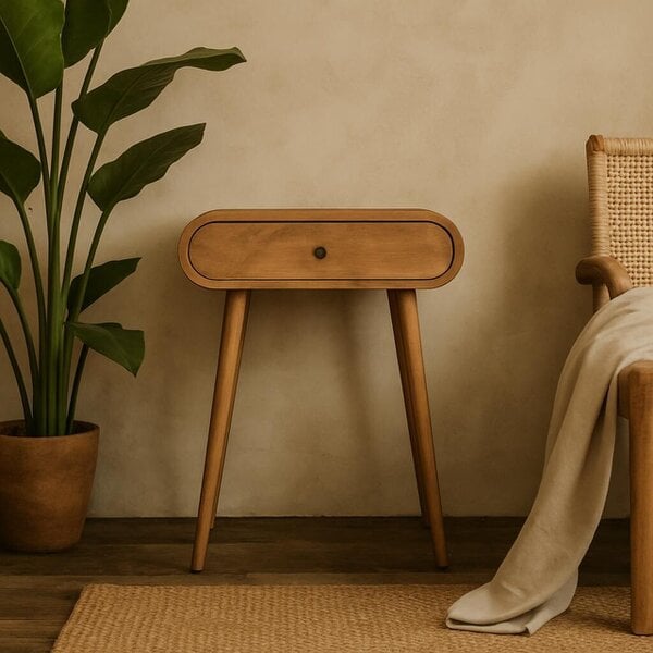 Wyld Haus Cagliari Mini Curved Natural Mango Wood Console Table with Drawer