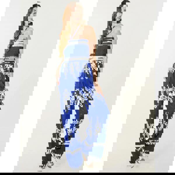 Blue Vanilla Halter Neck Shirred Waist Jumpsuit