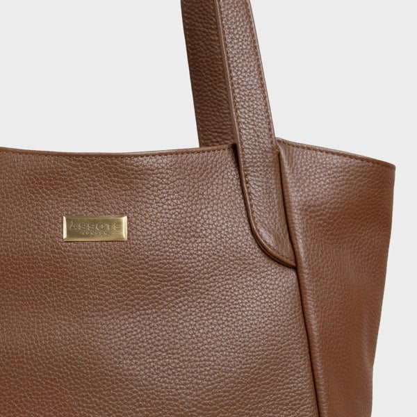 Assots London 'URBAN TOTE' Tan Pebble Grain Real Leather Work Tote Bag