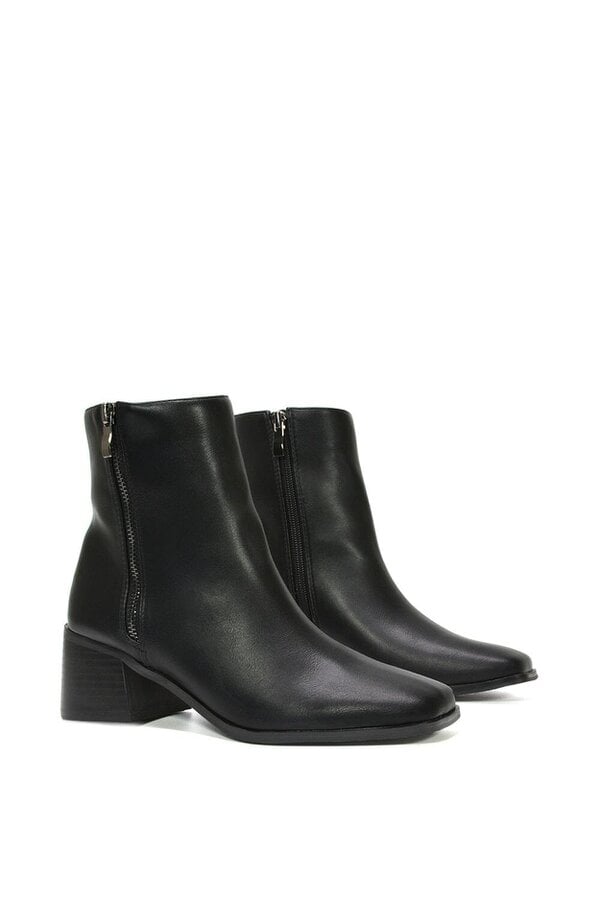 XY LONDON Square Toe Zip Up Mid Block Heel Ankle Booties