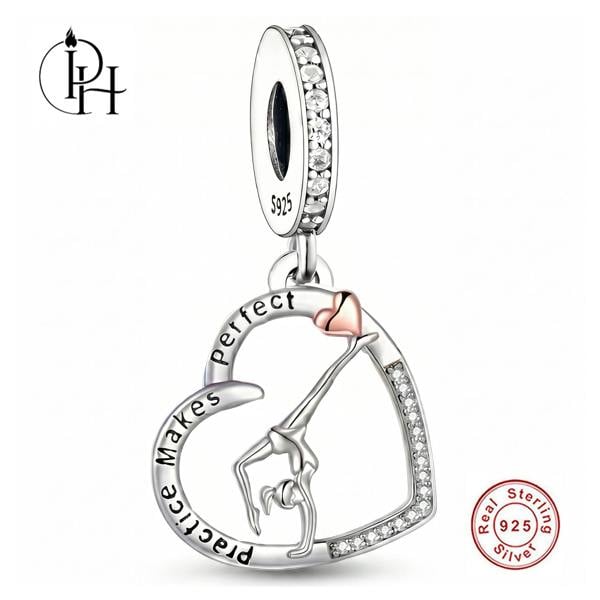 Parus Home Gymnast Charm Pandora Compatible 925 Sterling Silver Heart Dangle, Acrobatics Jewellery For Bracelet