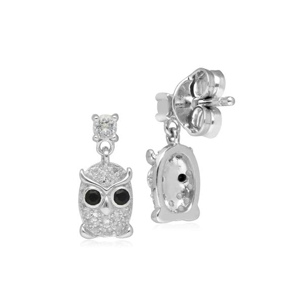 253E193402925 Garden Inspired Spinel & Clear Topaz Owl Stud Earrings In Sterling Silver 2