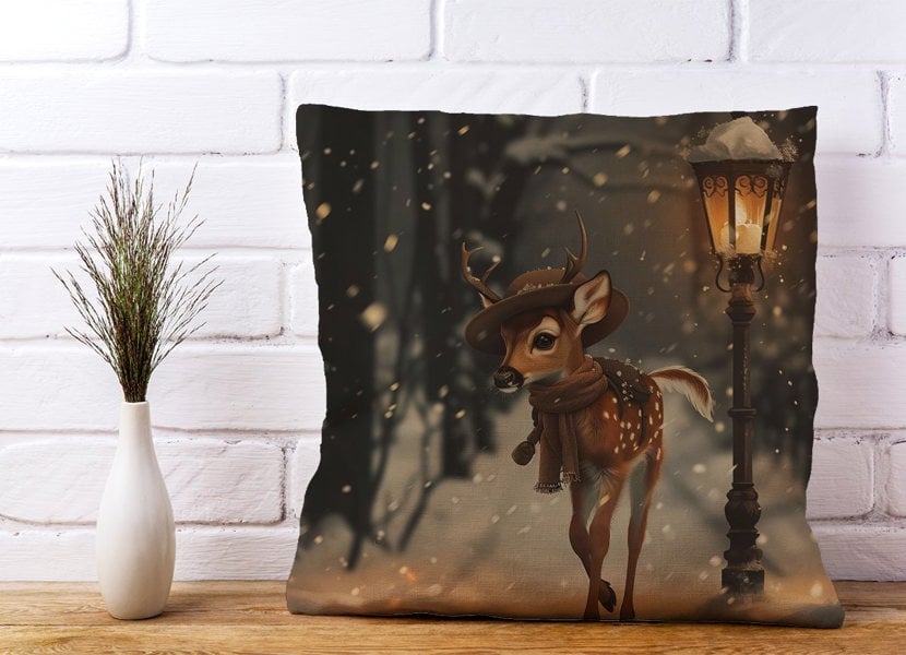 Warren Reed Fawn In A Snowy Scene Cushions