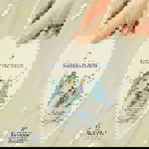 Personalised Memento Company Personalised The Snowman and the Snowdog Wooden Heart Decoration