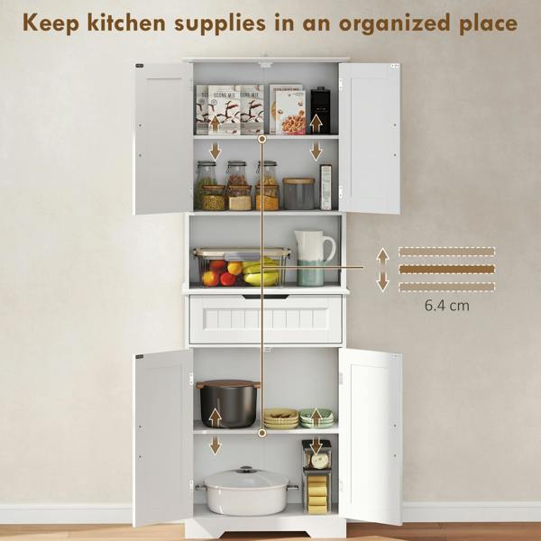HOMCOM 172 cm Tall Kitchen Pantry Cupboard with Small Open Counter, White