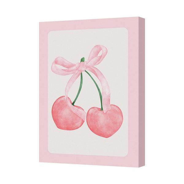 Benjamin Tate Design Cherries On Canvas Wall Art With Pink Ribbon Bow Decor