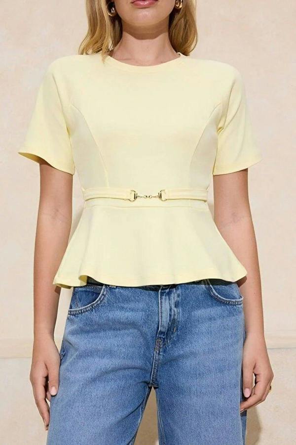 WOVCOR Peplum Raglan Sleeve Knitted Blouse with Accessory Detail