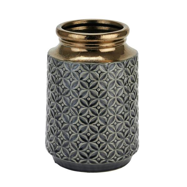Hill Interiors Seville Collection Lebes Patterned Squat Vase - Black/Antique Gold - 