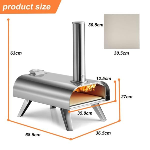 Gr8 Garden Pizza Oven Portable 12" Wood Pellet BBQ Stainless Steel Outdoor Grill Cooker