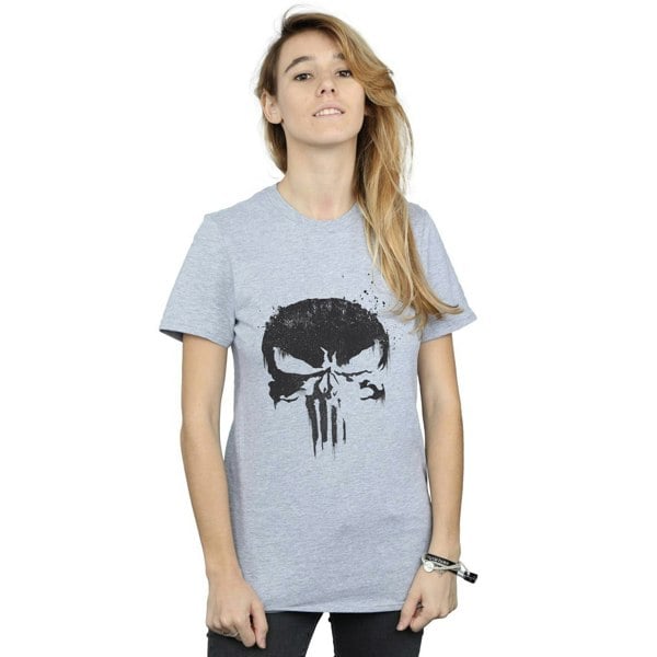 Marvel Womens/Ladies The Punisher TV Skull Logo Cotton Boyfriend T-Shirt - Sports Grey
