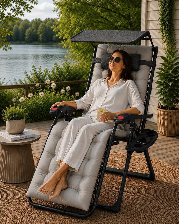 Groundlevel Luxury Gravity Chairs With Thick Cushion and Canopy - 2 Chairs