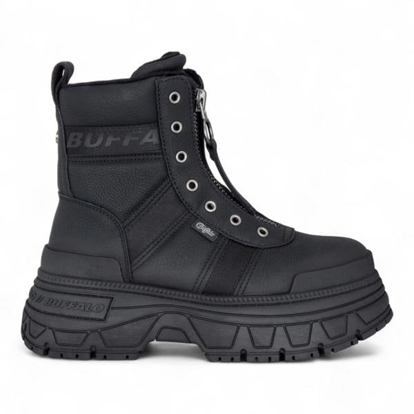 Buffalo Womens Black Chunky Platform Front Zip High Ankle Combat Boots - Fusion