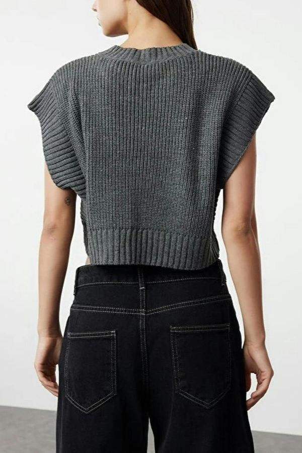 WOVCOR Crop Crew Neck Knit Sweater