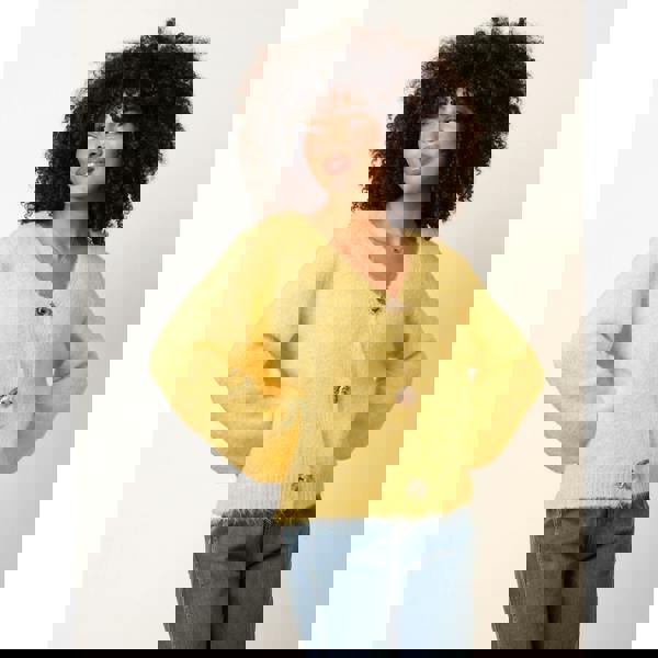 Blue Vanilla Gold Tone Flower Embossed Button Cardigan