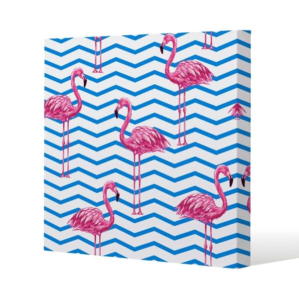 Benjamin Tate Design Flamingo & Blue Geometric Lines (Canvas Print)
