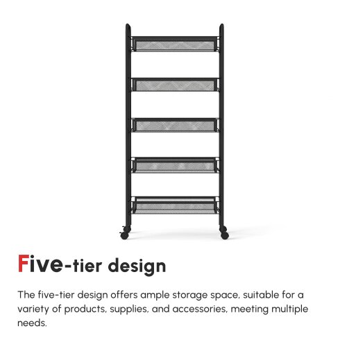 Wyld Haus Velu Metal Black 5 Basket Steel Storage Trolley With Wheels