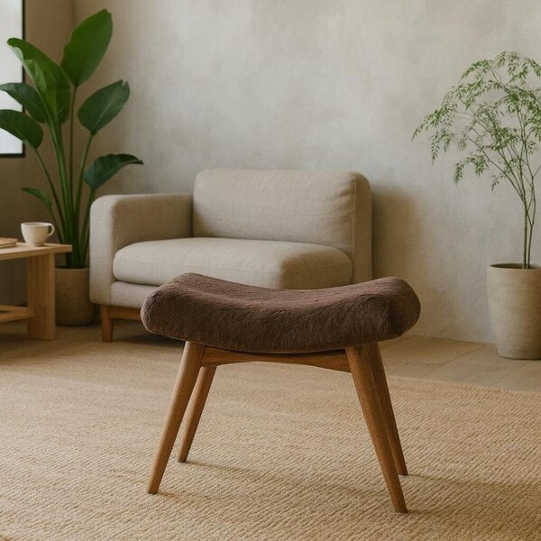 Wyld Haus Rome Grey Faux Fur Curved Bench Mango Legs