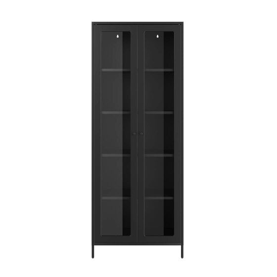 Wyld Haus Barla Black Steel Metal Display Cabinet 2 Glass Doors