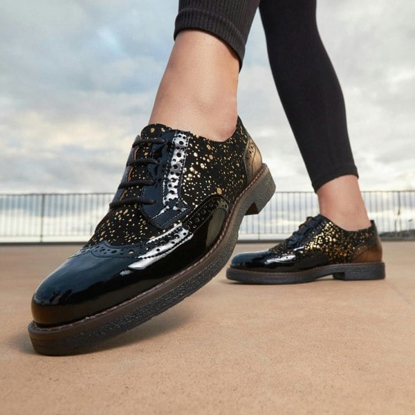 Embassy London The Artist - Black & Gold - Women's derby shoe in golden paint drops on black leather