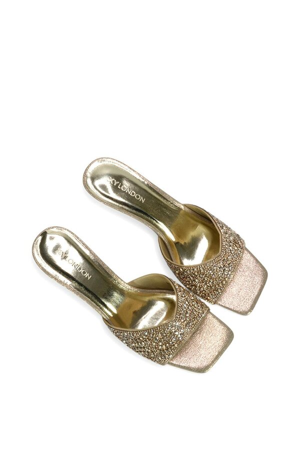 XY LONDON Sparkly Crystal Kitten Heeled Sandal Mules