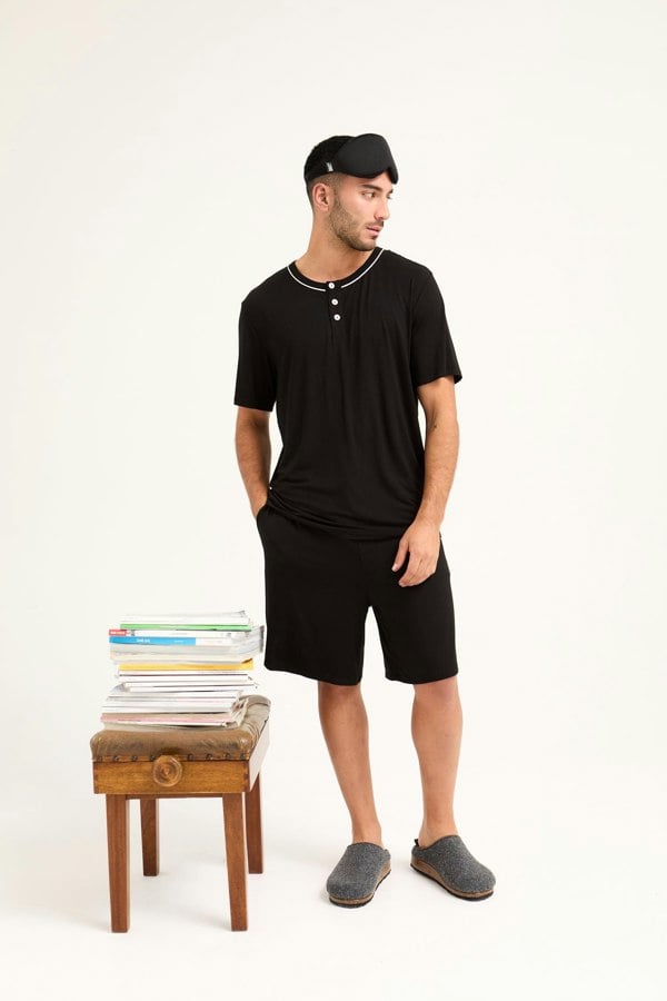 Mister You Bamboo Short Pyjama Set in Black