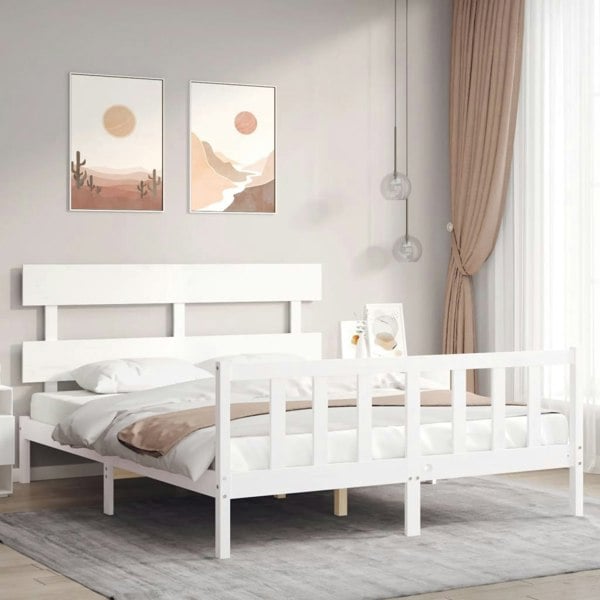 Berkfield Bed Frame with Headboard White 160x200 cm Solid Wood