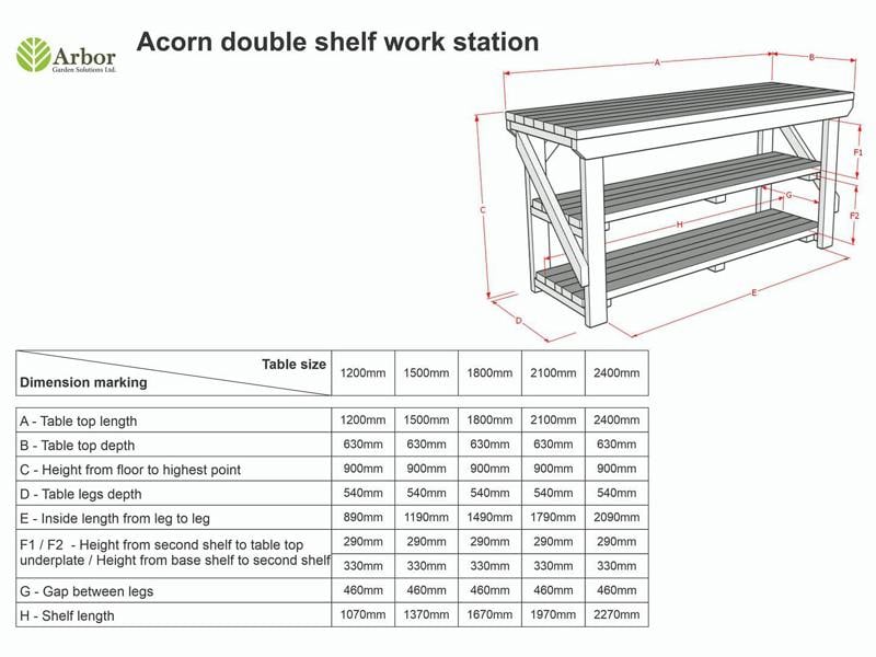 Acorn kiln-dried wooden workbench with double shelves ideal for workshops and garages