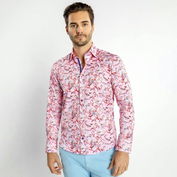 FLAMBOYANCE OF FLAMINGOS PRINT SHIRT – Premium Men's Patterned Shirt by Claudio Lugli | Bold Design, Tailored Fit, Best Printed Shirts