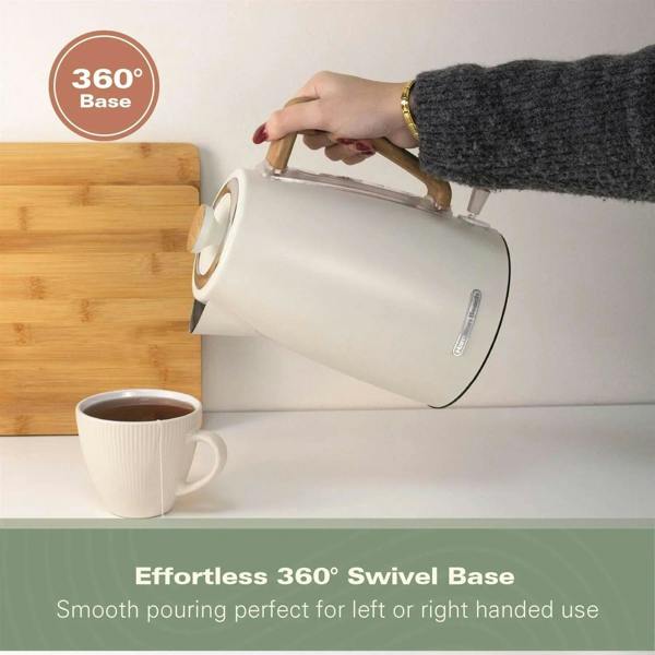 Hamilton Beach Scandi 1.7L Kettle - Matte Cream with Wood Effect