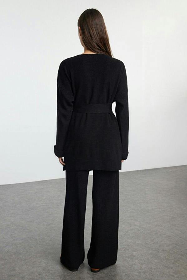 WOVCOR 2-Piece Midi Length Belted Knit Top & Pants Set