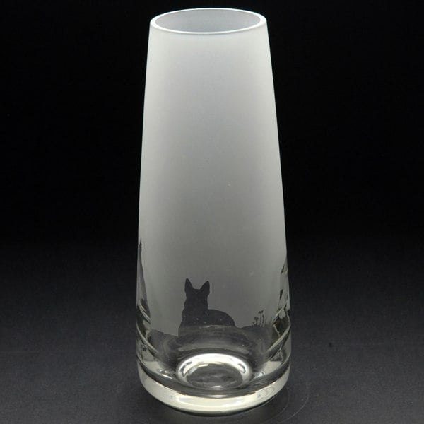 Glyptic Glass Art German Shepherd Dog Glass Bud Vase - Hand Etched/Engraved Gift