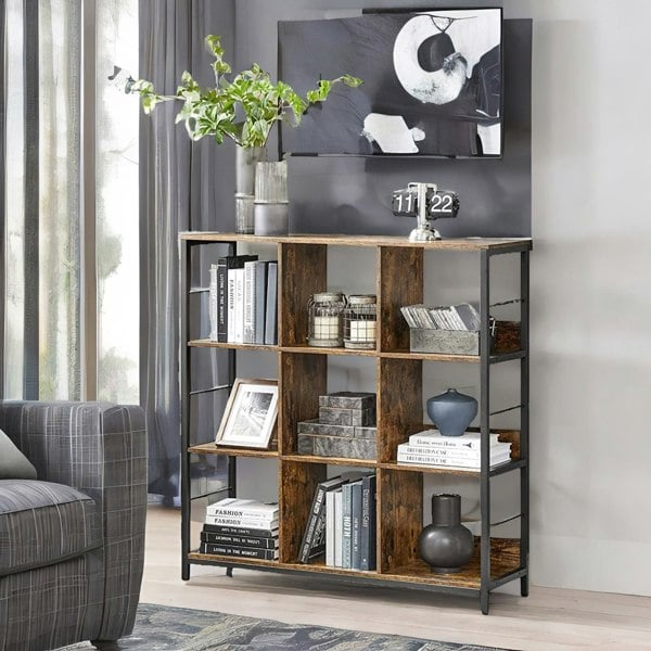 Rafaelo Mobilia 3 Tier Cube Storage Shelf With 9 Compartments Industrial Rustic