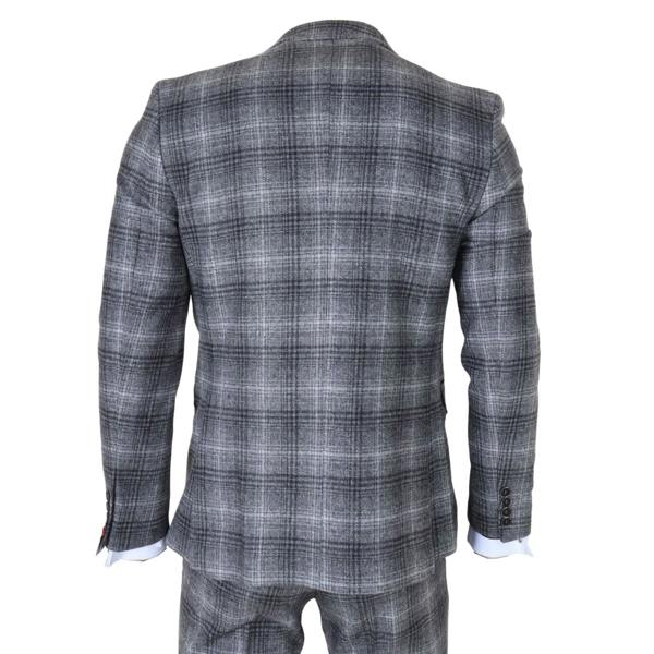 Infinity Leather Men's Formal Grey Tweed  3 Piece Check Vintage Gatsby Style Suit