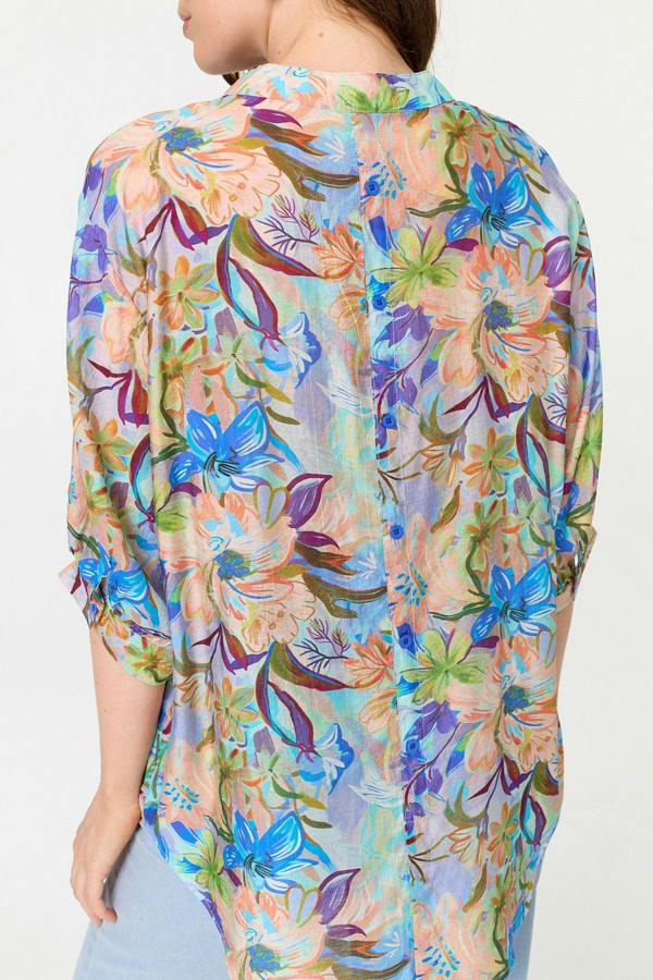 Purple | Floral 3/4 Sleeve Relaxed Shirt
