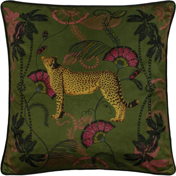 Paoletti Tropica Cheetah Cushion Cover - Khaki Green/Gold/Black - 