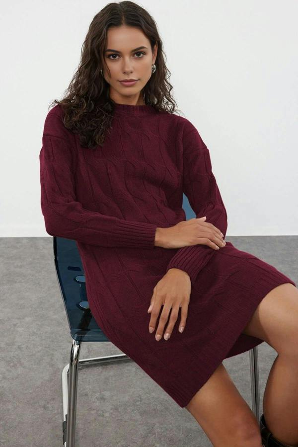 WOVCOR Mini Crew Neck Knit Dress