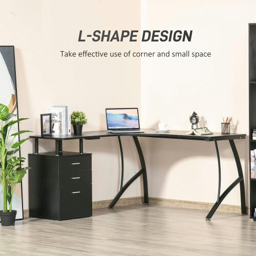 Wyld Haus Keba 143cm Metal Black Industrial L Shaped Desk With Storage Drawer