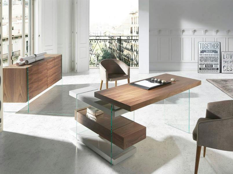 Angel Cerdá Walnut and tempered glass sideboard 3057