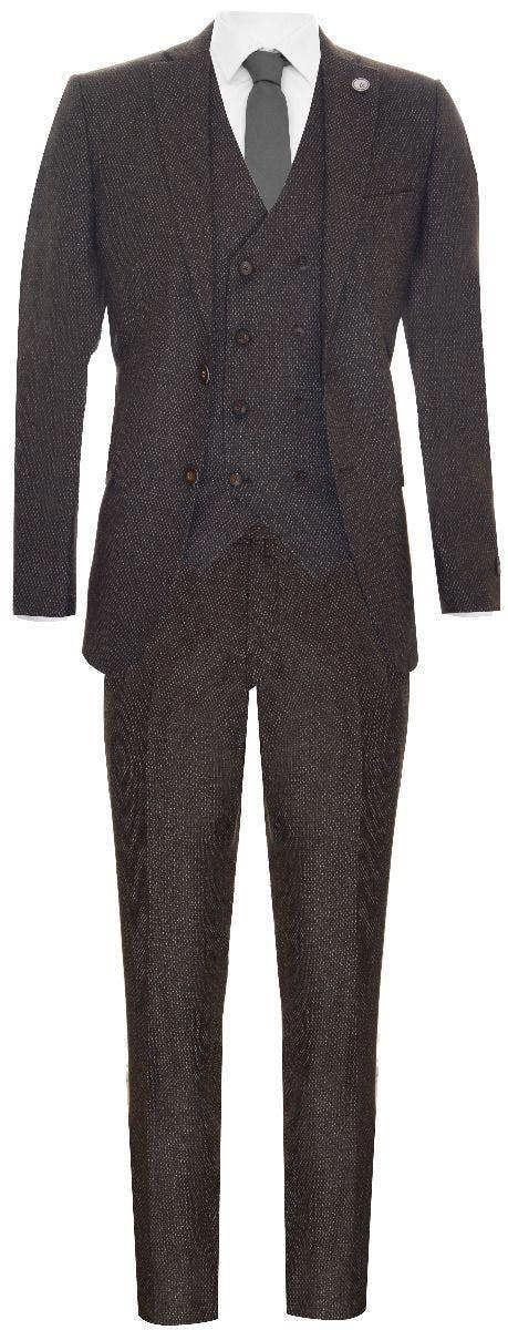 TruClothing Mens Brown Wool 3 Piece Suit Double Breasted Tweed Peaky Blinders 1920