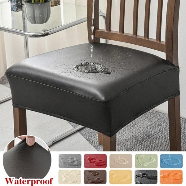 Anyseat Chair Cover Black PU Leather Seat Slipcover Chair Cover for Kitchen Hotel Banquet Dining Living Room