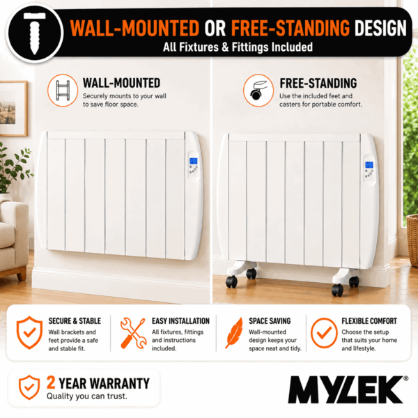 MYLEK Panel Heater Radiator 2000W Electric with Programmable Digital Timer